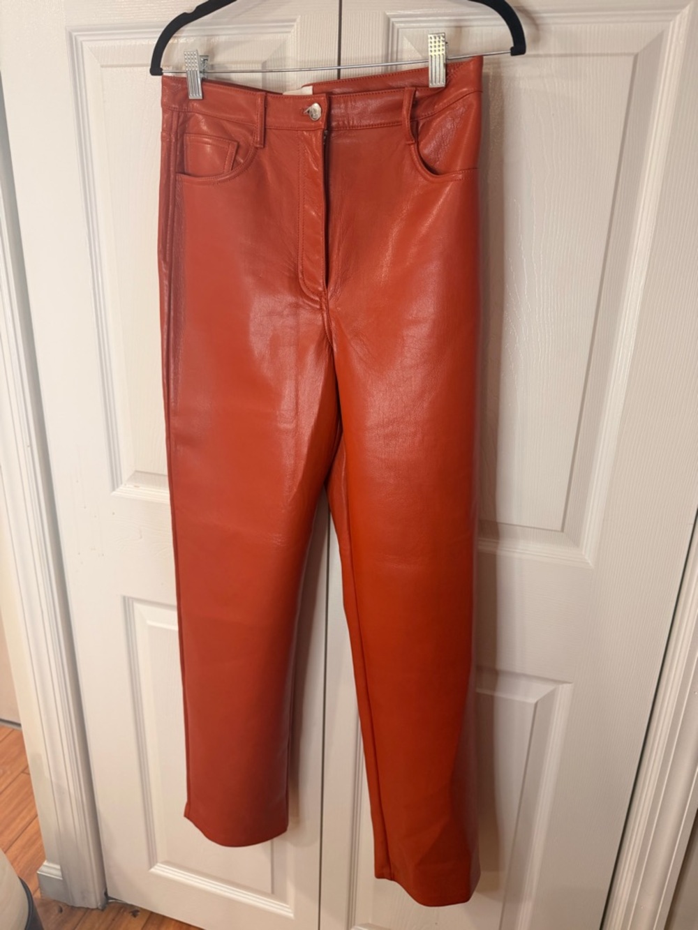 Wilfred Straight-Leg Faux Leather Jeans in Burnt Orange